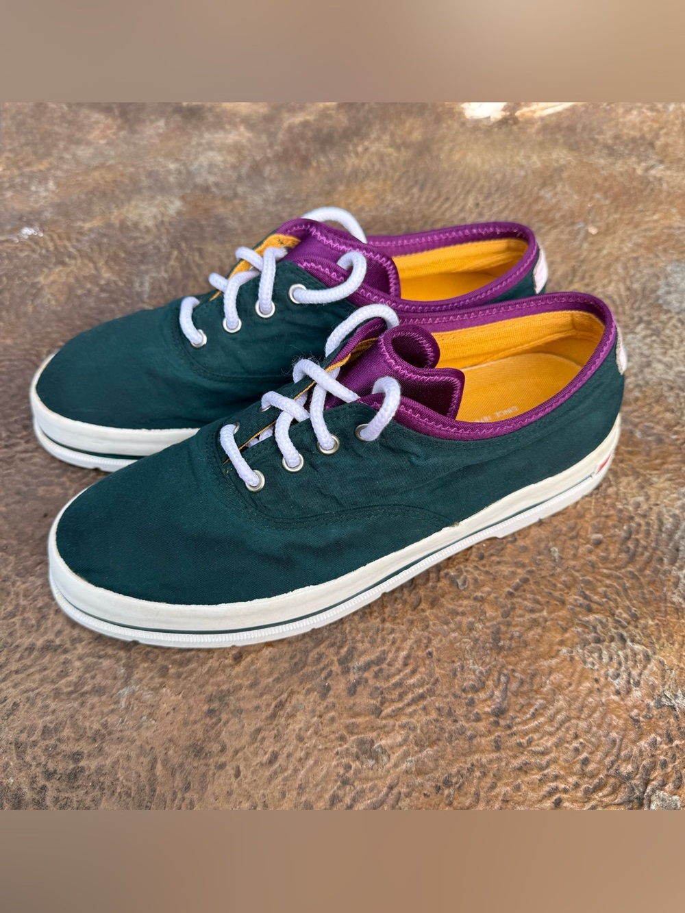 G.H. Bass & Co. Dark green canvas sneakers with purple trim